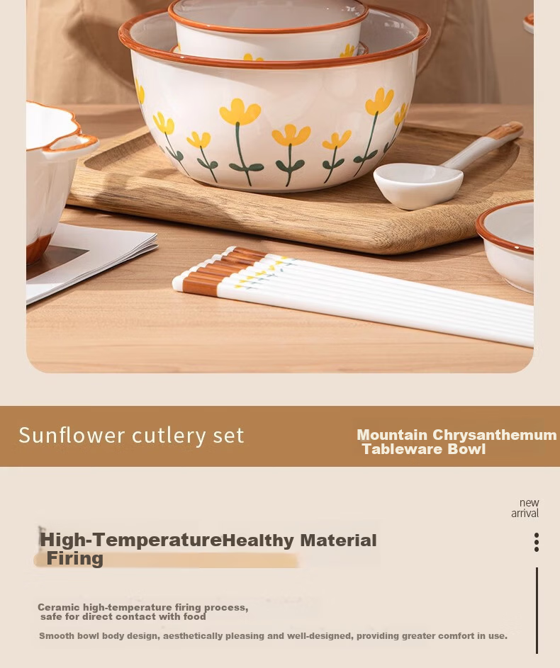 CERAMICS, Shanjuhua 9.5-Inch Double-Handled Soup Bowl, Home Use, High Aesthetic Value, Fresh Ceramic Large Bowl, Heat-Resistant Noodle Bowl with Spoo 3