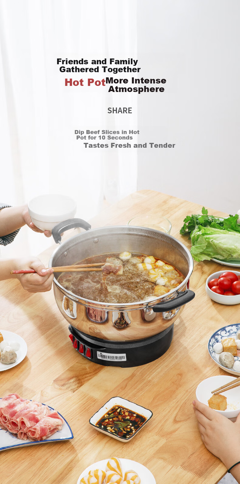 MeiLing Electric Frying Pan New Generation 304 Stainless Steel Electric Steamer Electric Cooker Multi-Functional Non-Stick Electric Pot Steamer Basket Multi-Purpose Electric Hot Pot Stir-Fry Pan 6