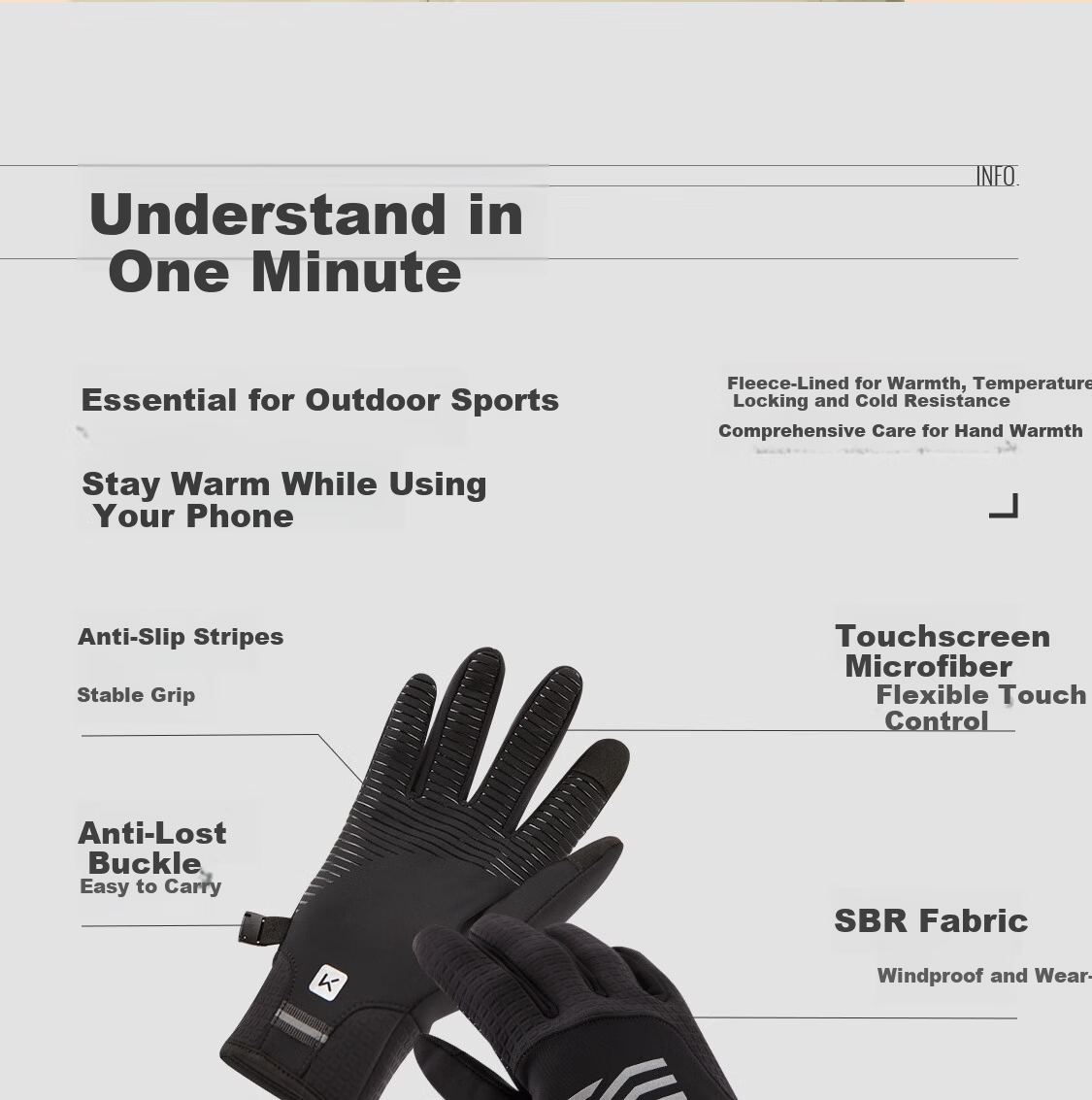 Keep Cycling Gloves [Microfiber Touchscreen] Warm Outdoor Windproof Coldproof Non-slip Electric Bike Autumn Winter Unisex 3