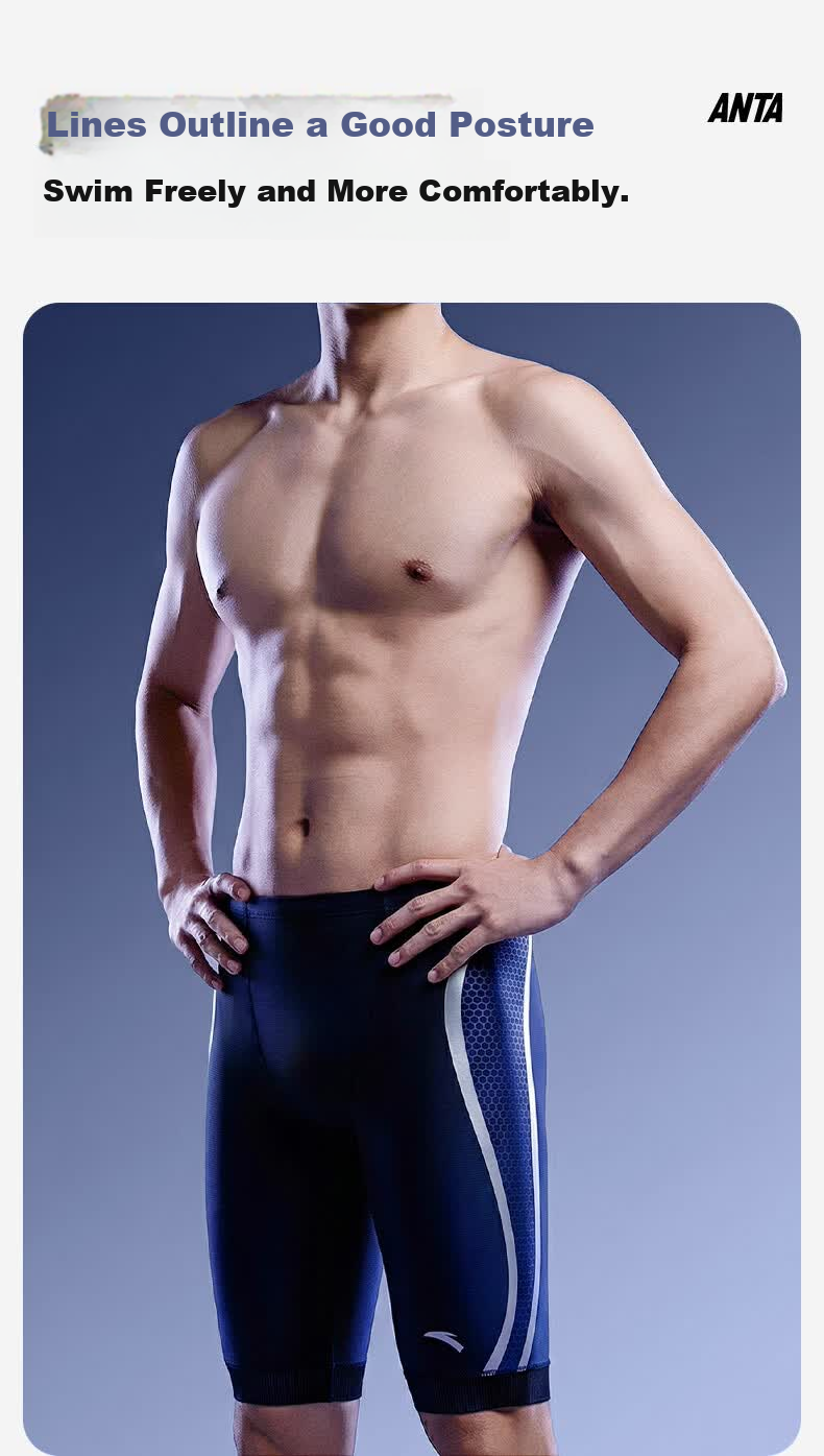 ANTA Men's Quick-Dry Anti-Embarrassment Leica Five-Point Swim Trunks Racing Swimsuit Black 2XL 13