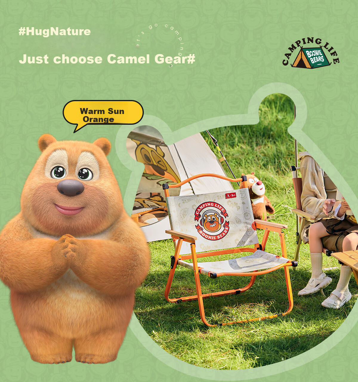 CAMEL × Boonie Bears Outdoor Folding Chair Portable Picnic Beach Camping Chair 3