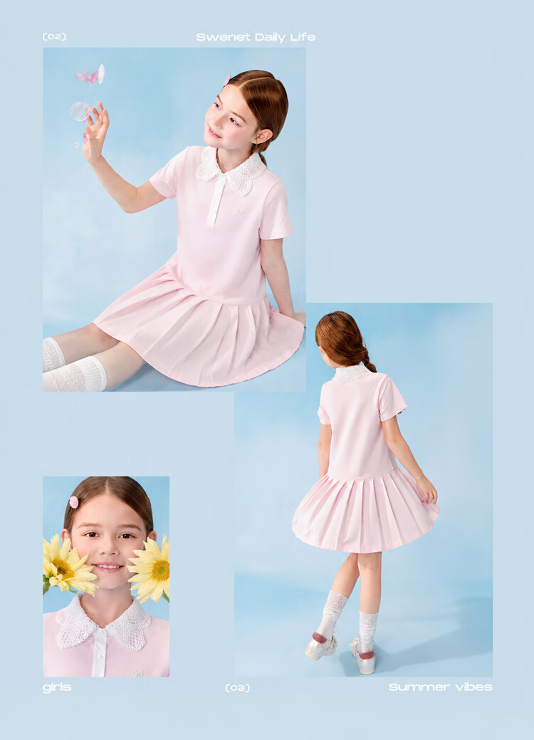 Balabala Girls Dress Children's Dress 2026 Summer Big Kids Academy A-line POLO Dress Sweet 3