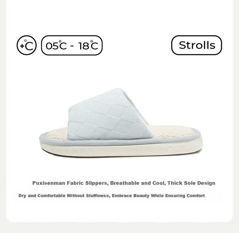 Puxia Linen Slippers Women Couples Thick Sole Non-slip Breathable Silent Home Cotton Slippers Men Light Blue Size 36-37 2