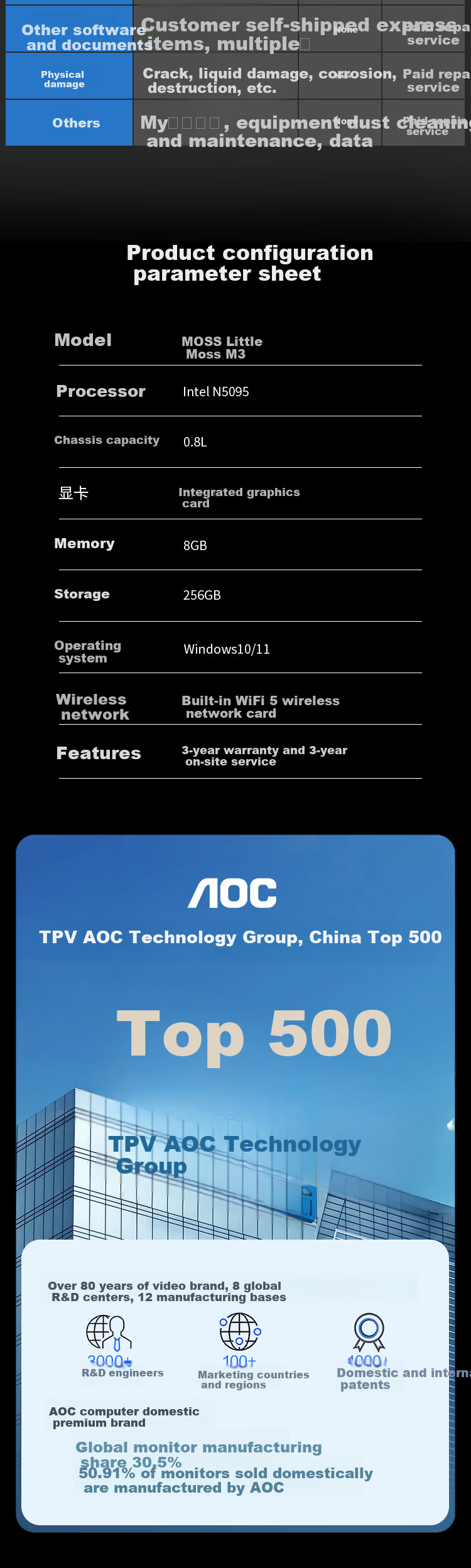 AOC Subsidized Mini PC MOSS Mini Moss M3 Commercial Office Home Mini Desktop Computer N5095 8GB 256GB Wall-Mountable 6