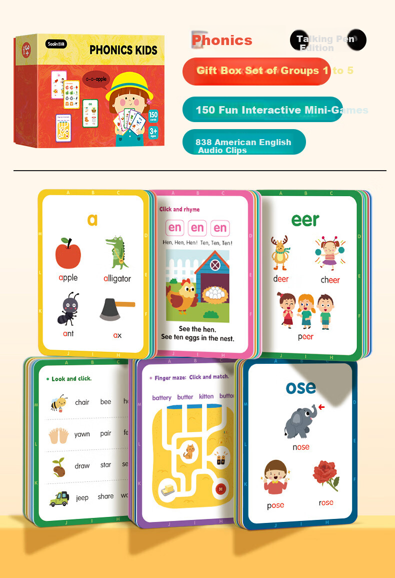 Shalin Saalin Early Childhood English Enlightenment TPR Action Instruction Cards, Interactive Flashcards for English Vocabulary, Early Education for Childre 14