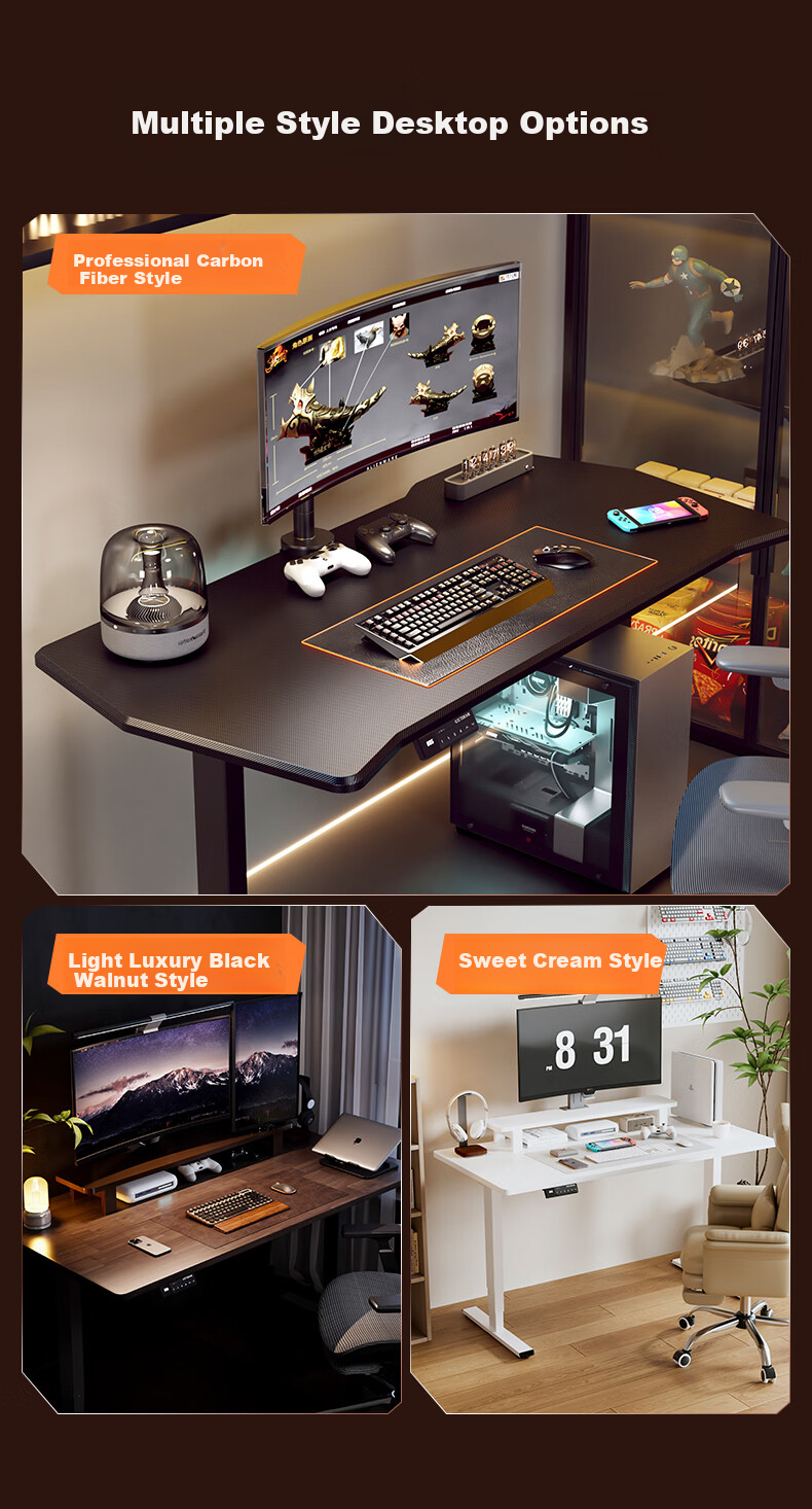 Loctek Black Warrior PRO Dual Motor Solid Wood Electric Adjustable Gaming Desk 1.4m Rubberwood 15