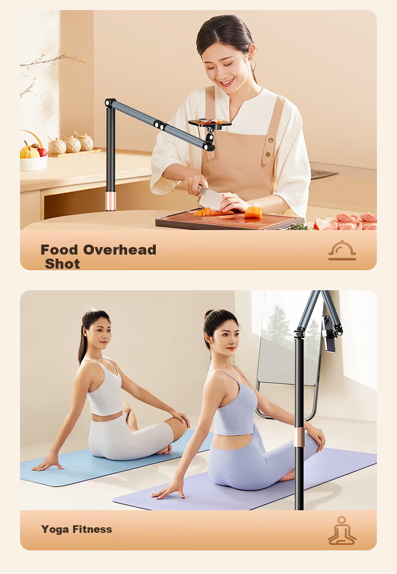 Jimantu Mobile Phone Stand Floor Live Streaming Stand Lazy Holder Multifunctional 360° Adjustable Height Adjustable Tilt Rotating Photo Video Support Bracket 13