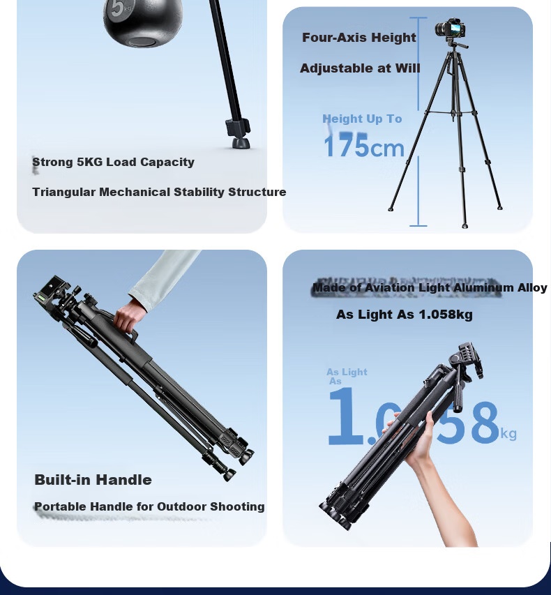 Yangfeisi [Hot Sale 100K+ | 1.5m Aluminum Alloy] Tripod Camera Stand Portable DSLR Phone Live Streaming Tripod Photography Head Outdoor Shooting Compatible with Nikon Canon 8