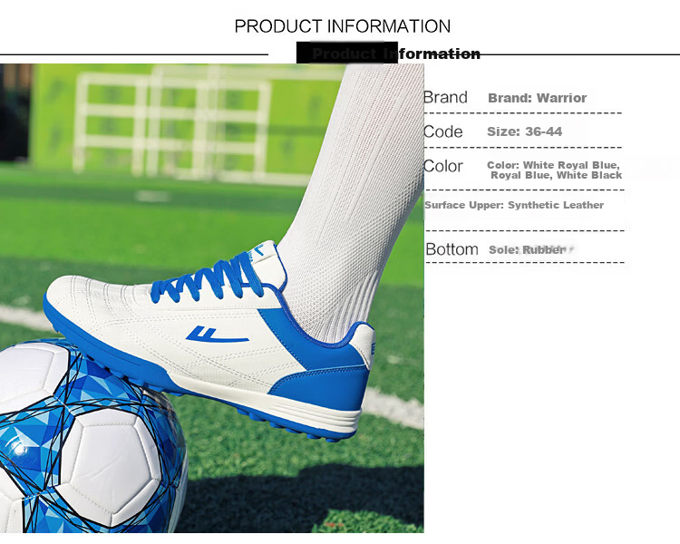 Warrior Soccer Shoes Unisex Youth Competition Training Durable Studs WXY-N611T Black Size 36 1