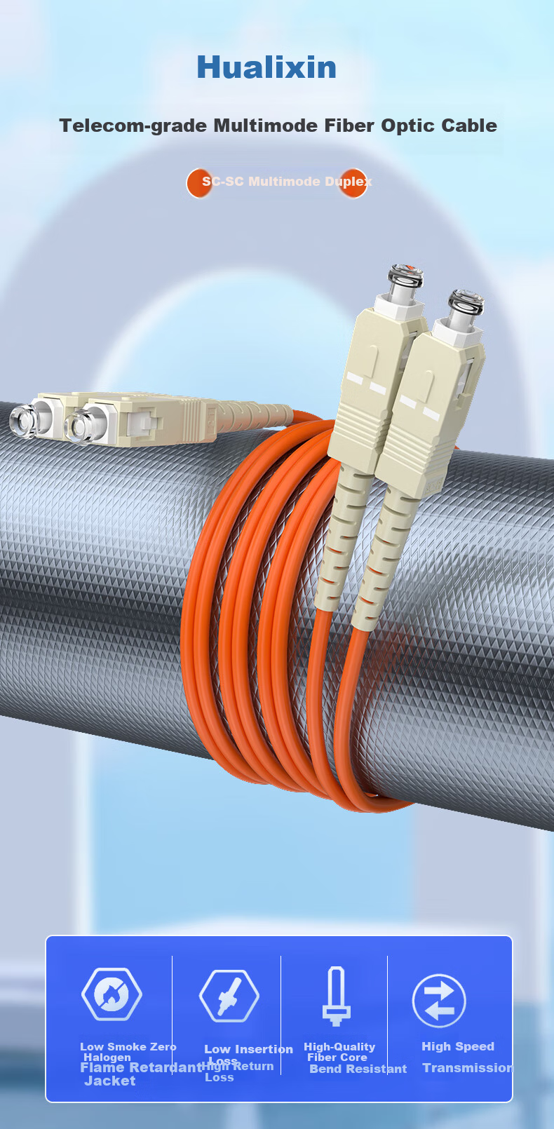 HUALIXIN Telecom Grade Fiber Optic Patch Cord FC-FC Multimode Duplex 3m OM1 Gigabit 62.5/125 Cable Fusion Splice Pigtail Dual Core Patch Cord HLX-M1-FF203 1