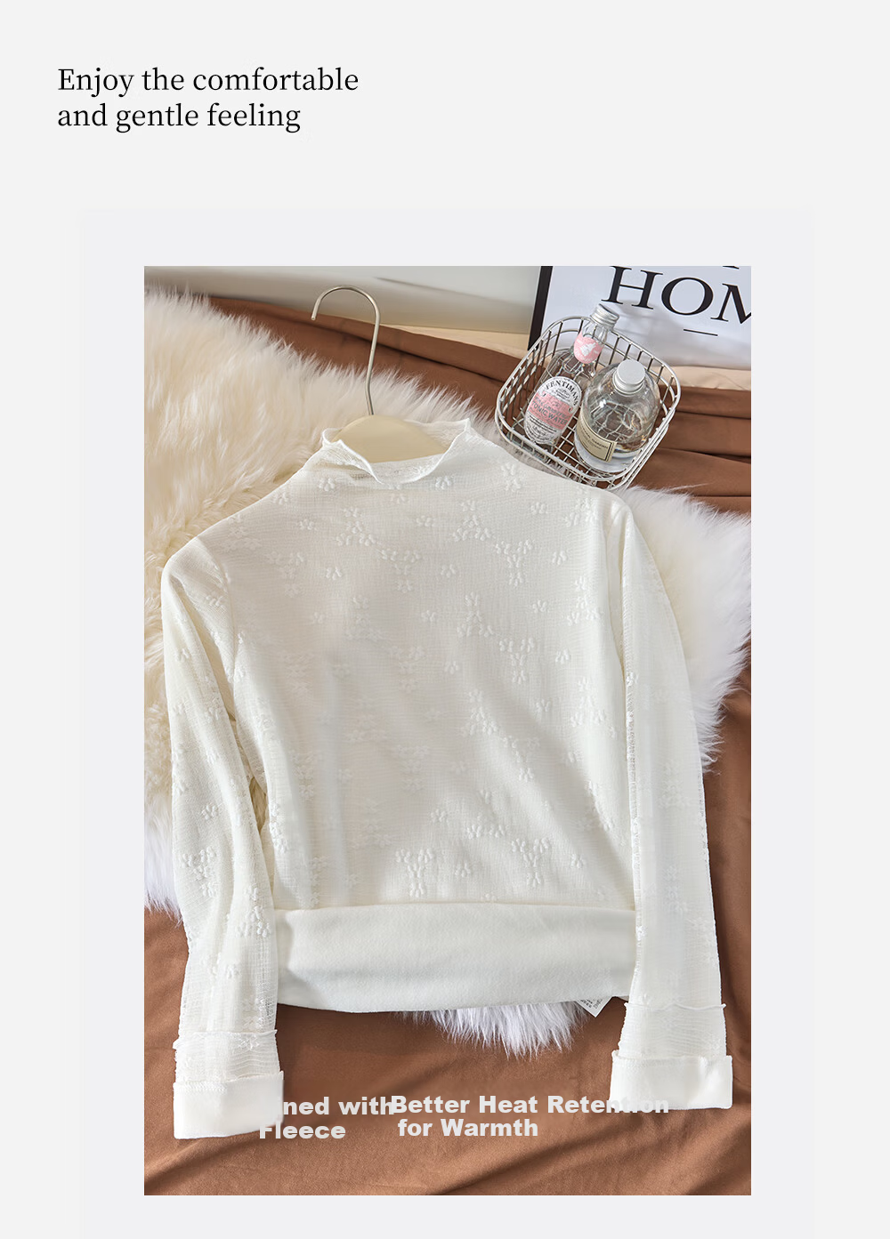 Modal Lace Base Layer Top for Women 2026 New Fleece Thickened Autumn Winter Half Turtleneck White Mesh Shirt White 4