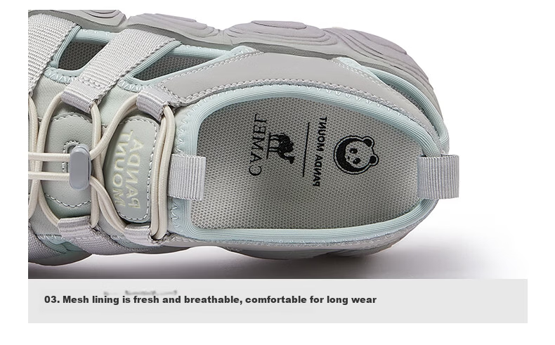 CAMEL Bamboo Stream Cute Hole Shoes Women Panda Collaboration Outdoor Breathable Sports Sandals L26M202035 Beige/Gray 37 27