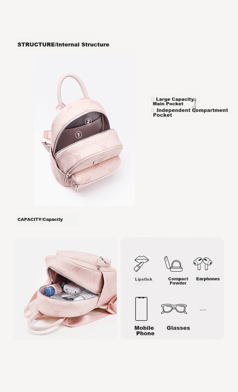 Dickies Backpack for Women, Lightweight Versatile Cute Classic Schoolbag Fashionable All-Over Print Commuter Travel Bag in Cinnamon Pink 8