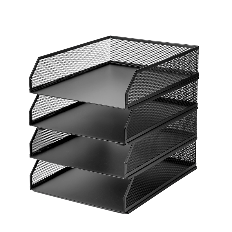 Deli Stackable Metal File Organizer Basket Tray Bookend Multi-layer Desktop Document Storage Box File Rack 5-Tier Black PB120