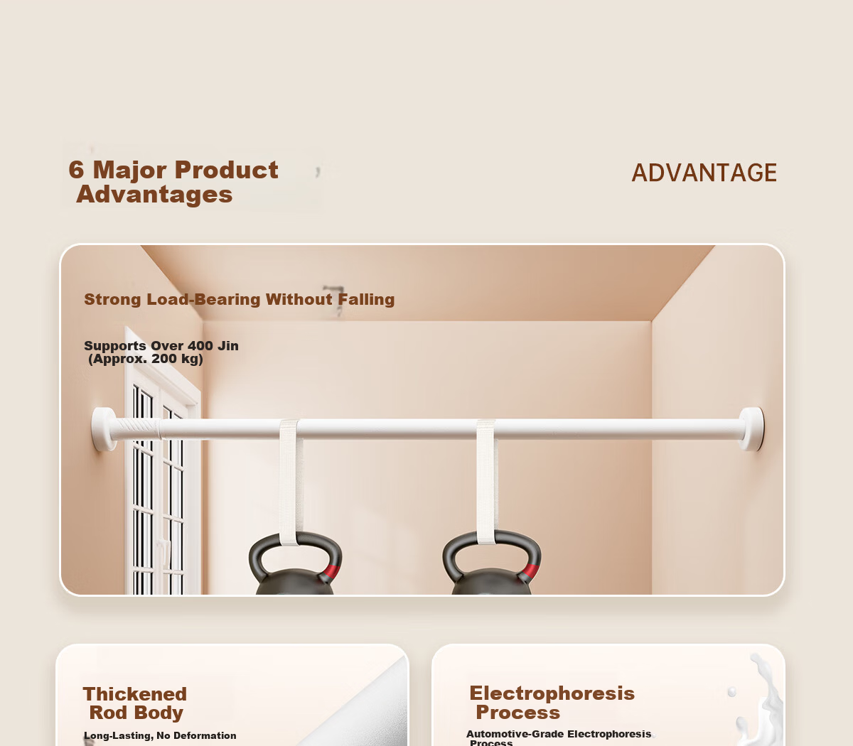 Fan Ye No-Drill Telescopic Rod Door Curtain Rod Closet Clothes Drying Rod Bathroom Curtain Rod Wardrobe Support Hanging Rod Balcony Clothes Drying Rack 3