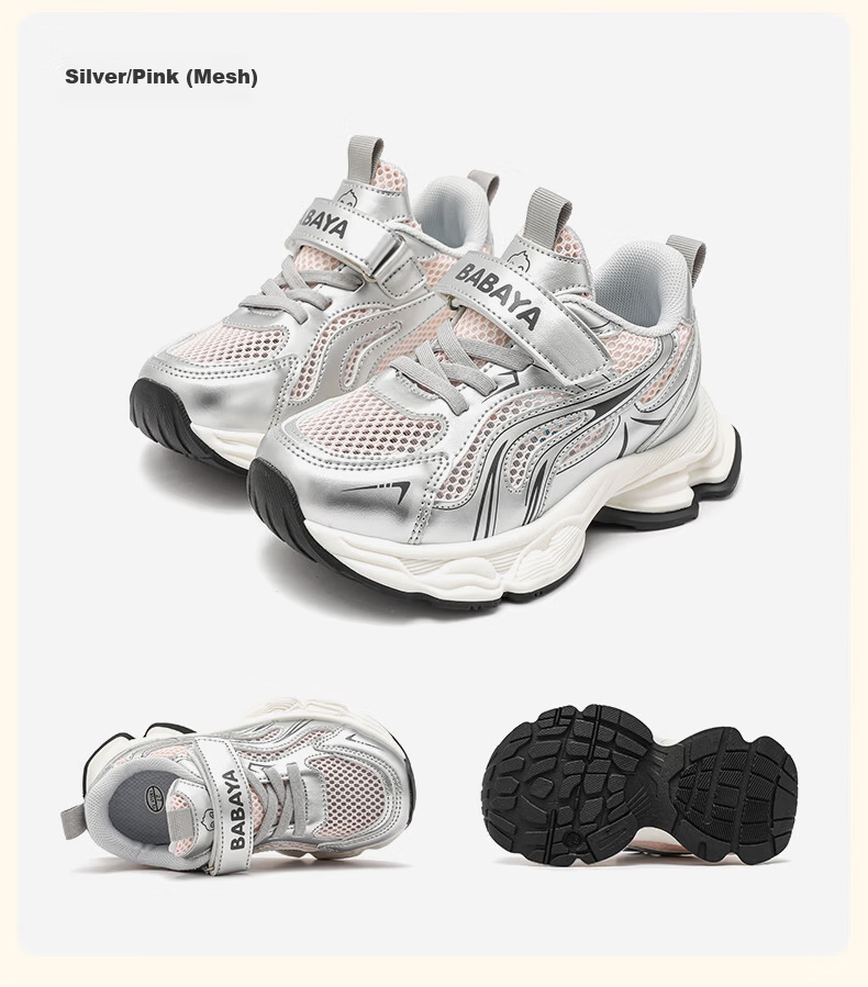 Baba Duck Kids Summer Breathable Mesh Boys Running Shoes Casual Dad Sneakers 52033 Silver Pink Size 37 17