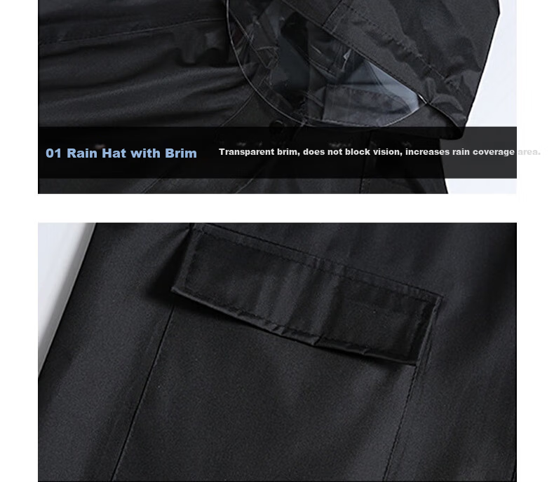 Ansell Long Trench Coat Style Raincoat Adult Long Raincoat Anti-Heavy Rain Flood Reflective Hooded Outdoor Security Duty Construction Labor Rain Poncho Black [3XL Fits 140-170 lbs] 28735 10