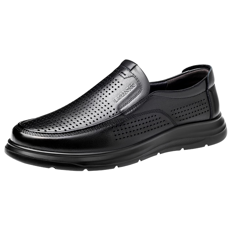 LAORENTOU Leather Shoes for Men, Summer Business Casual Shoes, Sandals, Perforated Shoes, Hollow Breathable Men's Footwear LL77 Black 42