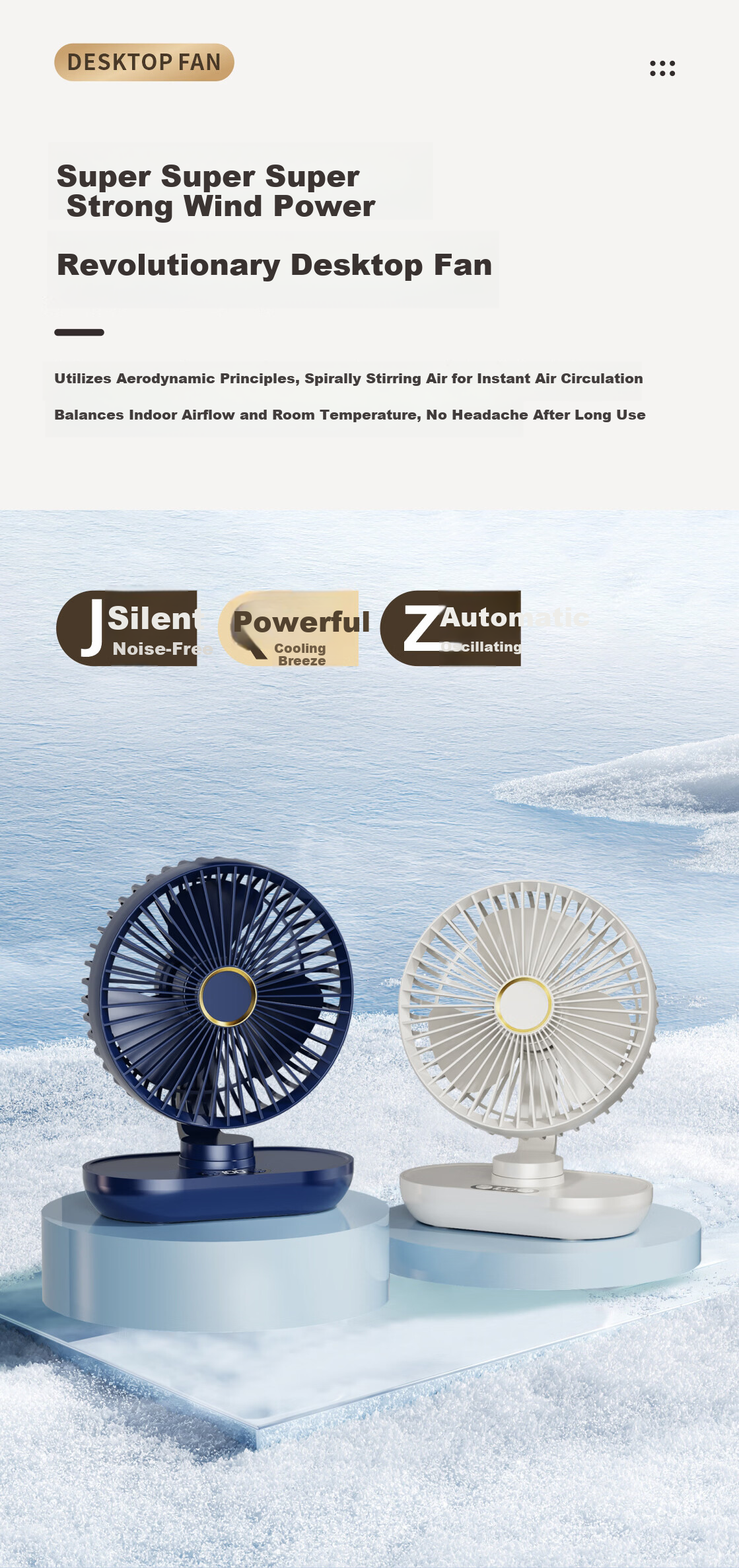CRENOV Automatic Oscillating Desktop Mini Fan Dual Power USB Rechargeable Silent Student Dormitory Cooling Air Circulator Small Table Fan 1