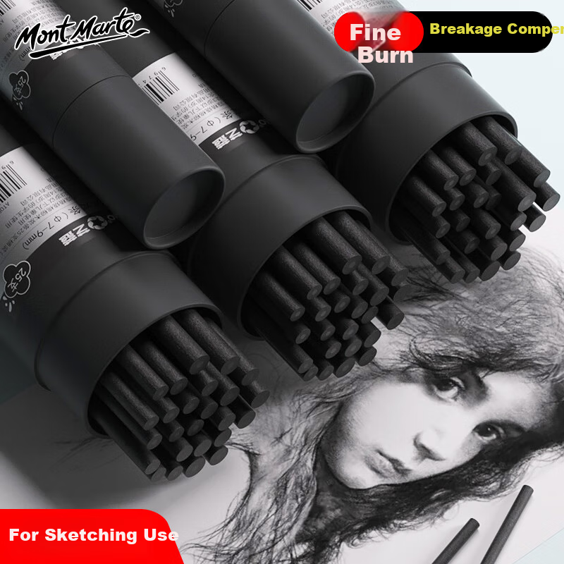 Mont Marte Artco Charcoal Pencil Set Sketching Charcoal Sticks Art Drawing Charcoal Wood Charcoal Drawing Pen Set for Students Diameter 2-4MM 25 Pieces ATOD-CM2510 Sketch Marker Drawing