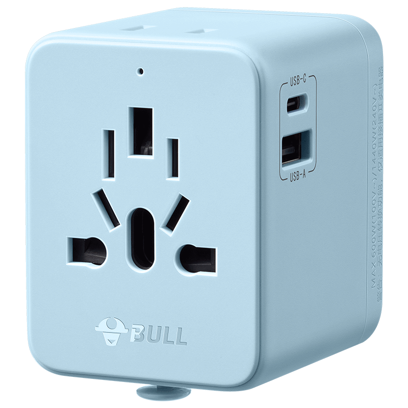 BULL 15W USB Multi-Country Socket Travel Adapter/World Converter Plug for International Travel Business Trip Study Abroad High-Power Protection Plug European Standard American Standard Australian Standard UK Standard L10U15 Sea Salt Blue