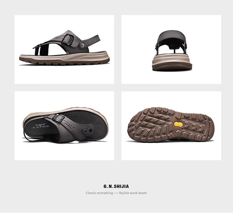 Bull Family Men's Leather Sandals Summer New Dual-Wear Soft Sole Durable Outdoor Beach Casual Flip-Flops 26
