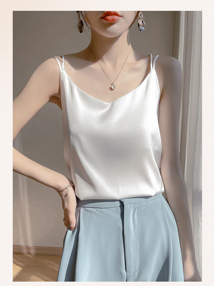 Tingmei Ice Silk Camisole Women's Suit Inner Wear Outer Wear Thin Backless Loose Summer White Top 9
