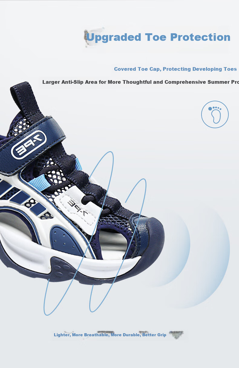 7-PE Boys' Sandals 2026 Summer New Closed-Toe Anti-Collision Sports Beach Breathable Kids' Shoes for Older Children 8