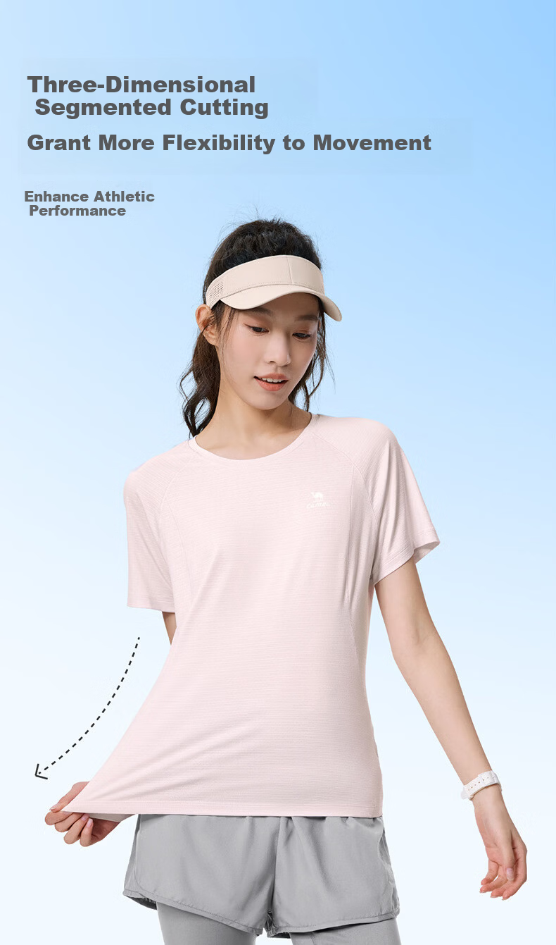 CAMEL Quick-Dry Sports T-Shirt Women Short Sleeve Breathable Casual Running Top C26BAYL6030 Dreamy Pink XL 3