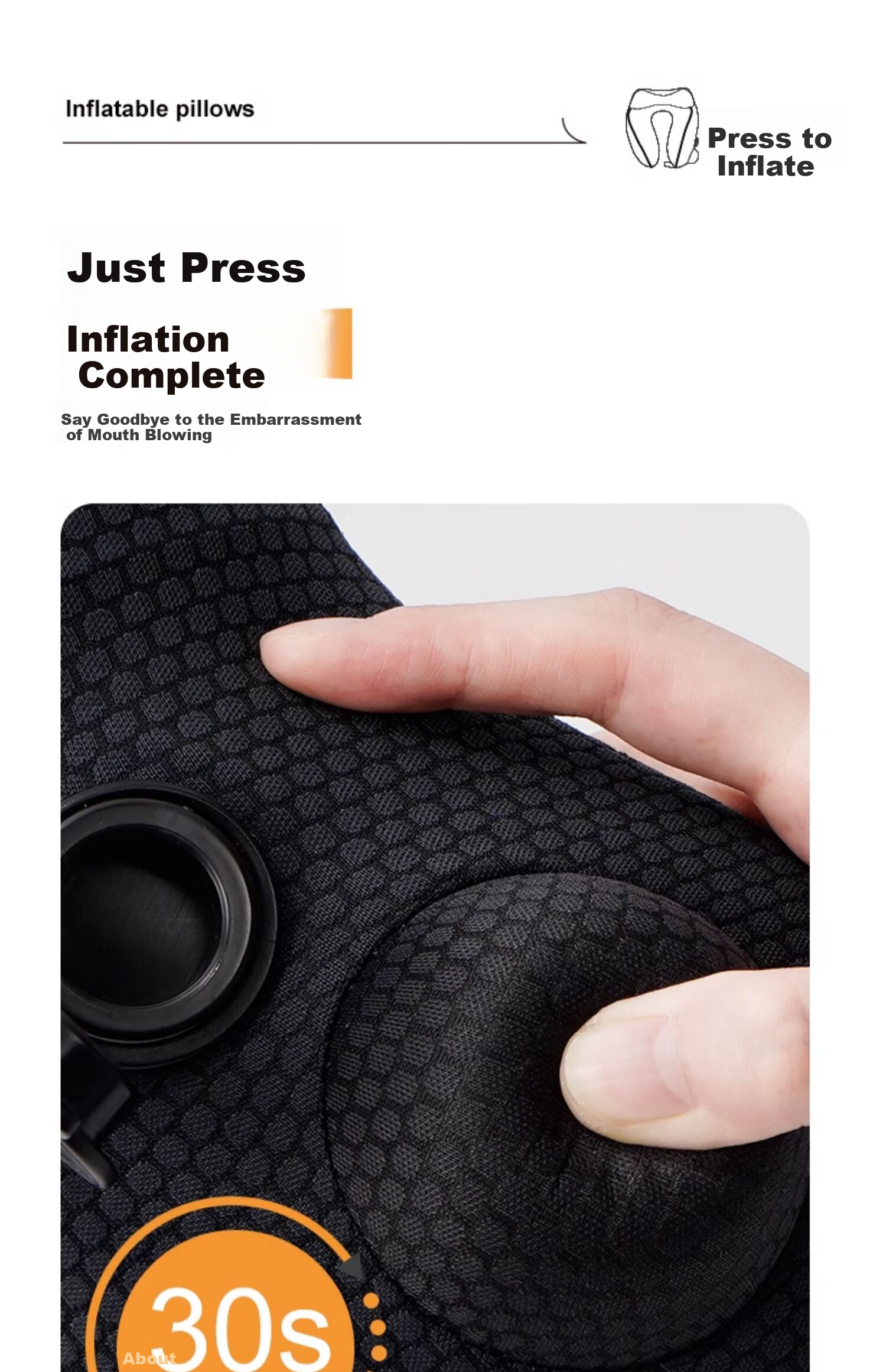 Tuban Inflatable U-Shaped Pillow Portable Press Long-Distance Travel Airplane Business Trip High-Speed Rail Inflatable Neck Pillow Cervical Protection U-Shaped Pillow Black 12