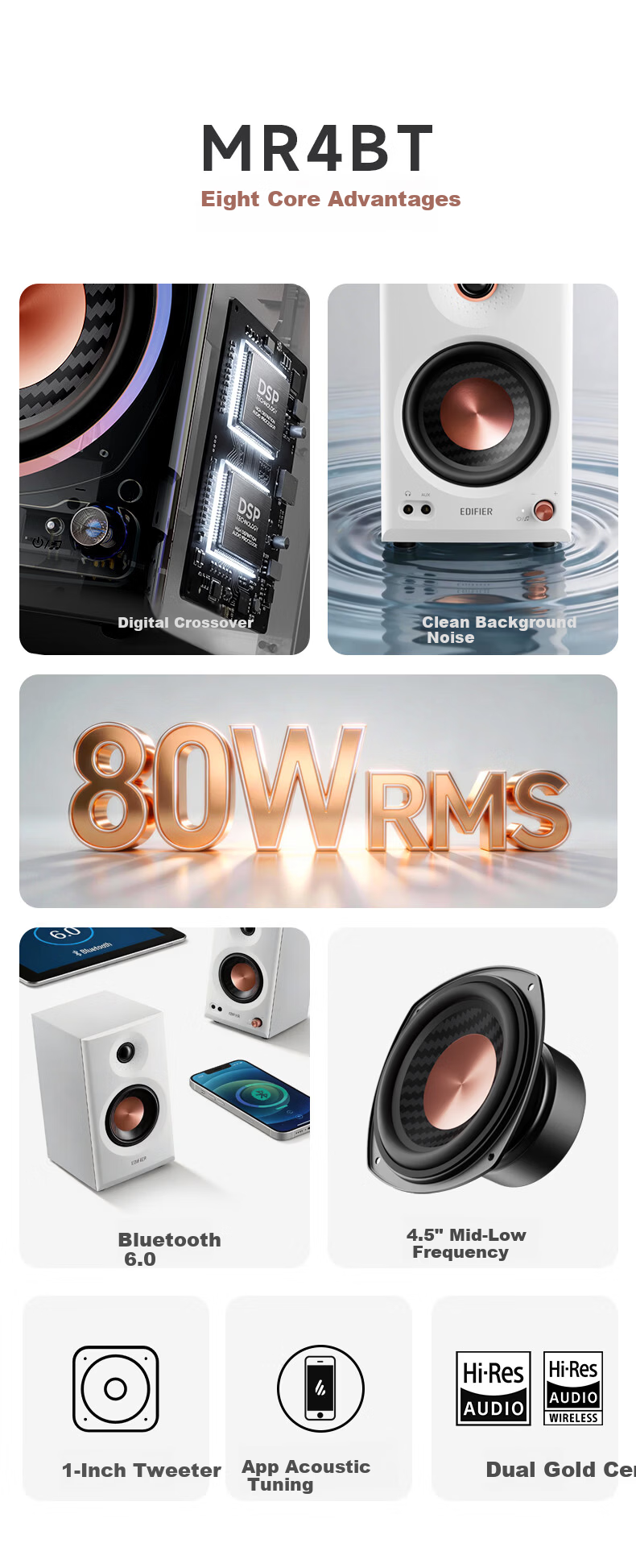EDIFIER [2026 New Product] MR4BT Wireless Bluetooth Monitor Speaker, High-Fidelity HIFI Sound Quality, Computer And TV Audio System, Desktop Speaker, Dual Gold Certification, White 2