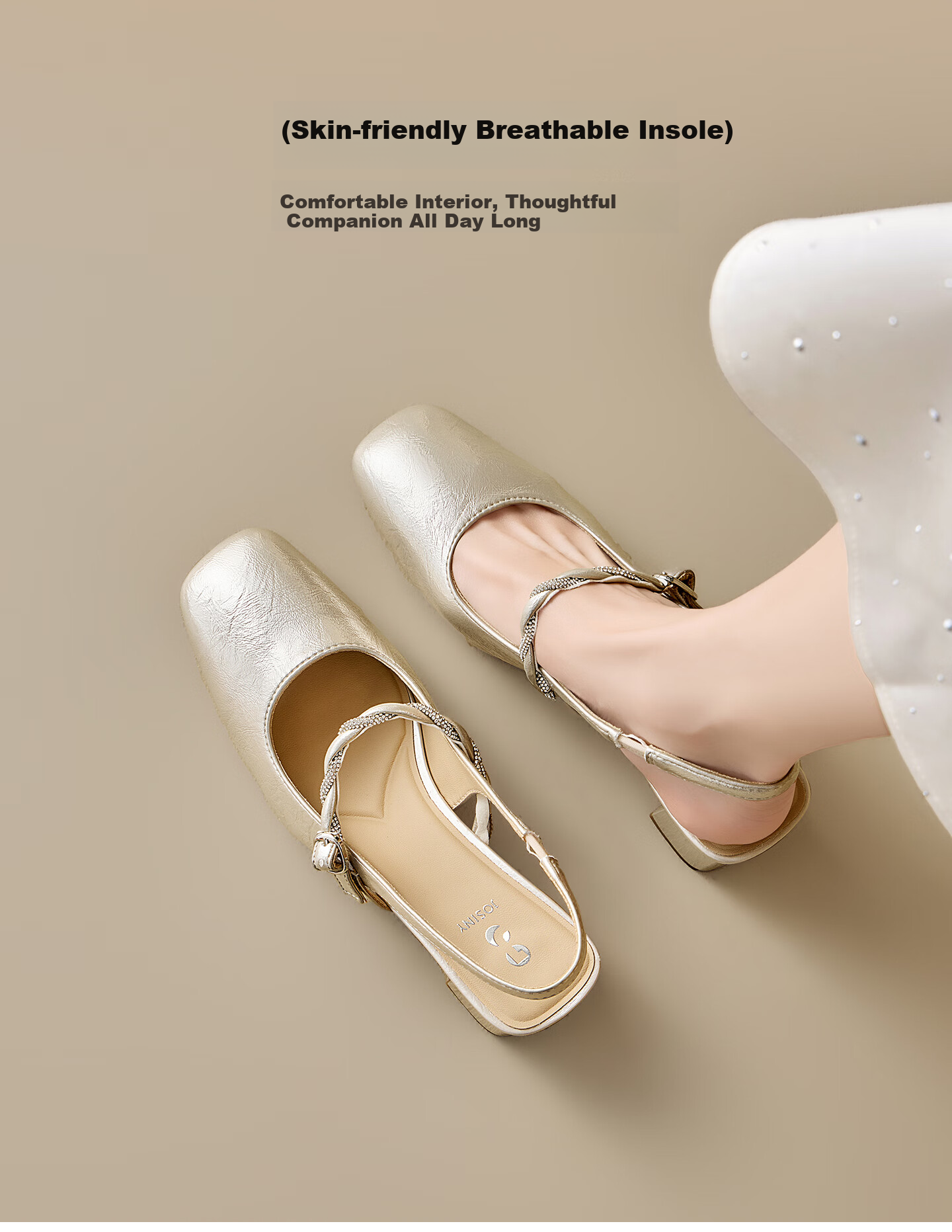 Josiny Mary Jane Shoes Women 2026 Spring New French Style Backless High Heels with Skirt Versatile Single Shoes Champagne Gold Size 35 9