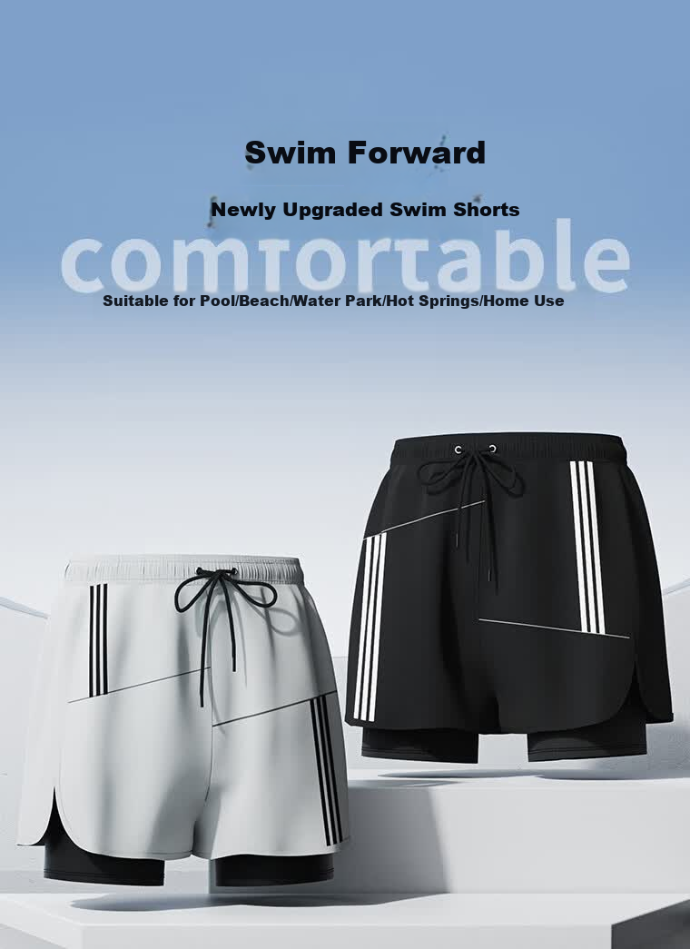 F.DYRAA Men's Swim Trunks Anti-Embarrassment Fake Two-Piece Quick-Dry Large Size Hot Spring Shorts Swimming Gear Three-Piece Set 25037 Black 4XL 1