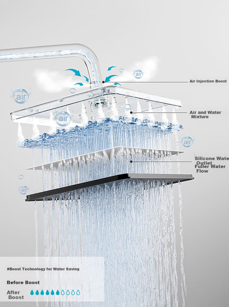Platinum Pomelo Shower Set with Digital Display Ambient Light, Pressurized Showerhead Full Home Shower System, Piano Key Four-Function 8008 14