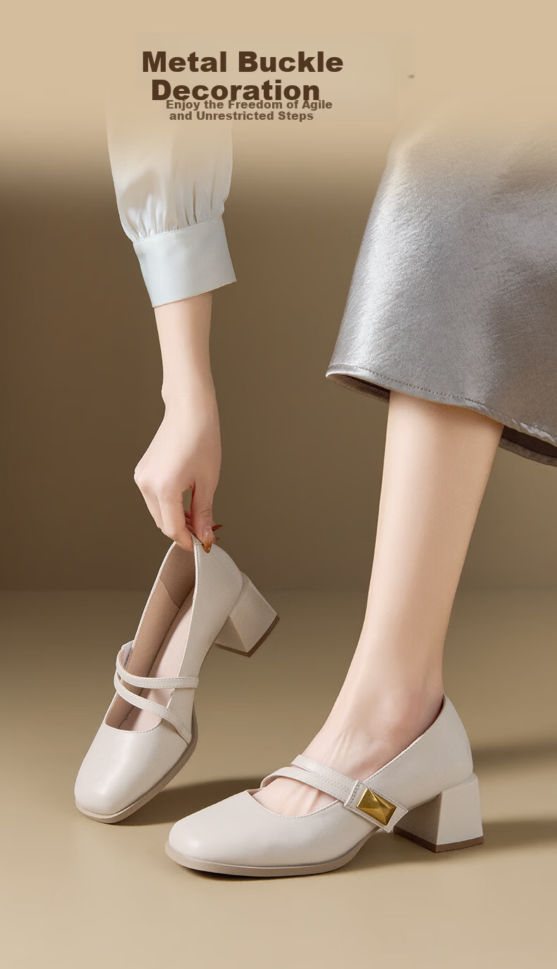 Dustodusto Mary Jane Shoes Women 2026 New Spring Thick Heel Low-Cut Single Shoes Commuting Versatile Elegant Retro High Heels 4