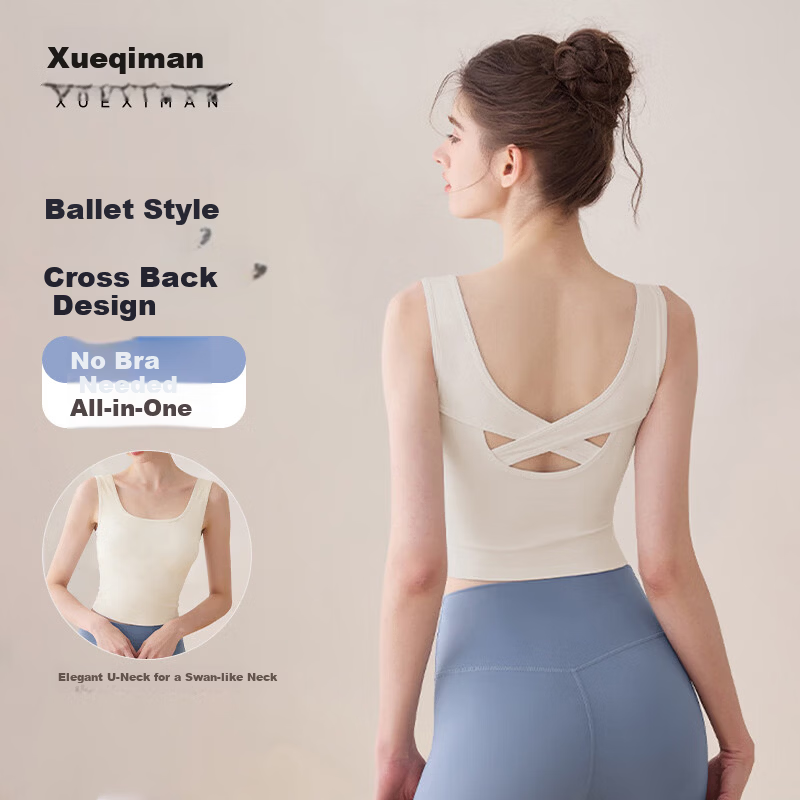 Xueqiman Women's Yoga Sleeveless Sports Vest 2026 New with Chest Pad Pilates Fitness Training Top Outerwear