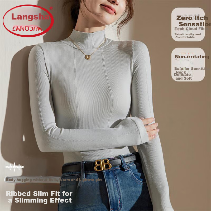 LangSha Women's Antibacterial Long Sleeve T-Shirt Spring Autumn Slim Fit Base Layer 2025 New Arrival