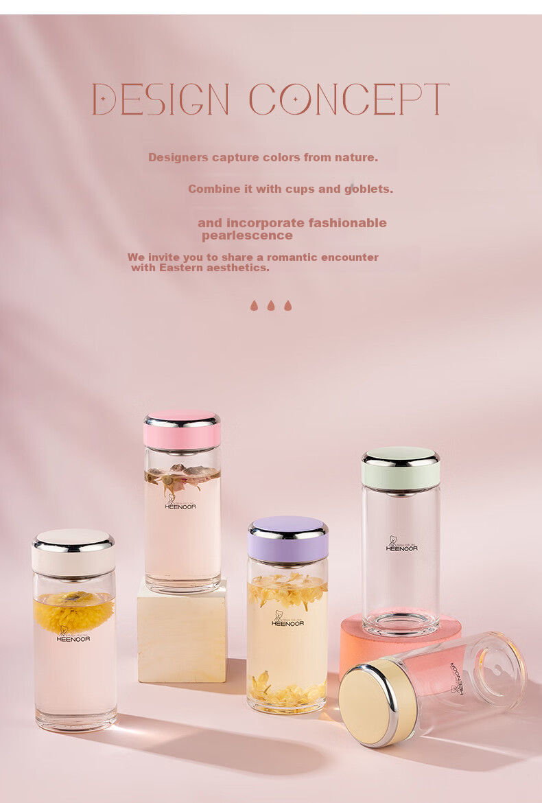 Heenoor Single-Layer Glass Cup, 2026 New Floral Tea Cup, Transparent High-Value Water Cup for Women, Home Portable Tea Infuser Mug 4