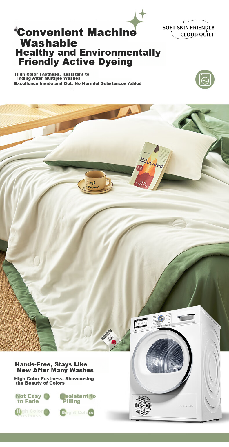 Grace Class A Fabric Machine Washable Summer Quilt, Single Person Summer Air Conditioning Quilt Duvet Cover, Summer Cool Quilt 150*200cm Milkshake Gree 13