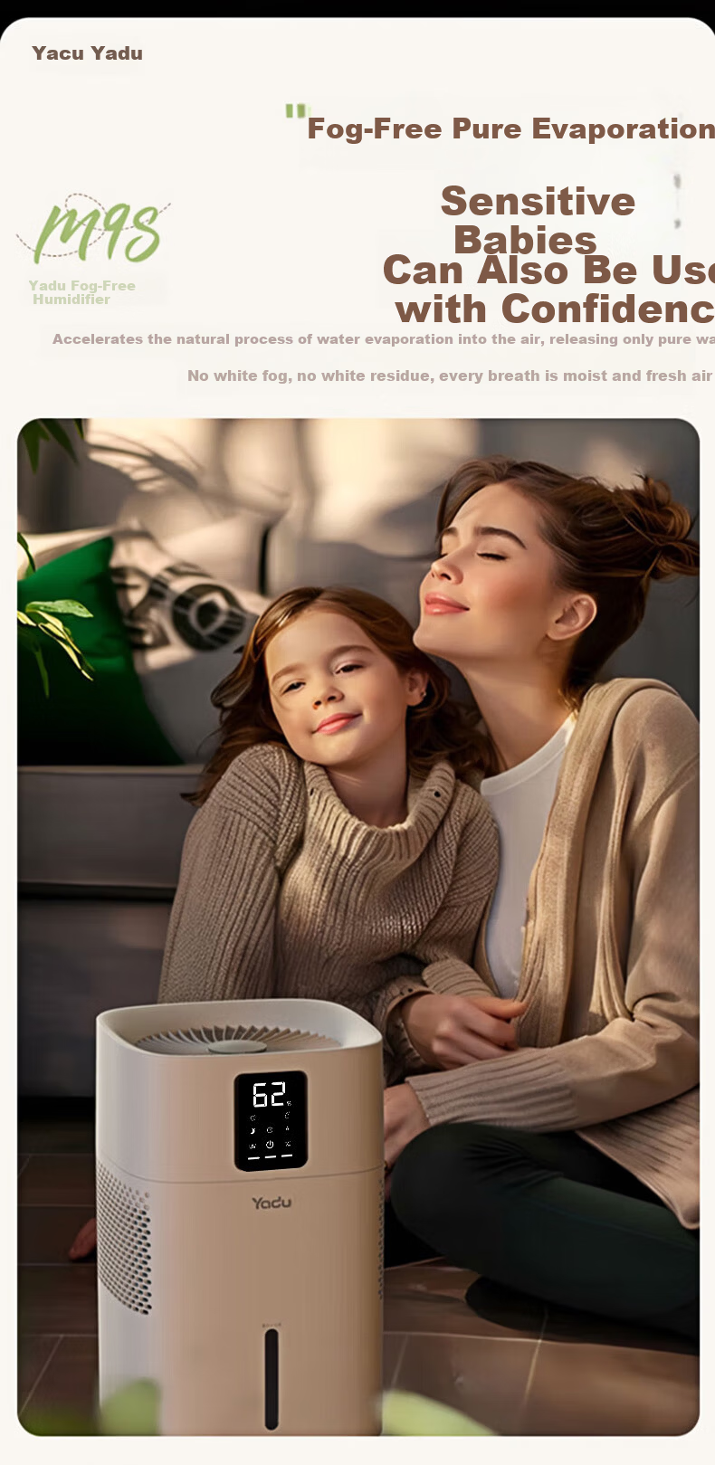 YADU Mist-Free Humidifier Bedroom Air Humidifier Baby Pure Home Office Desktop Cool Evaporation Portable Top-Fill Humidifier Heating Companion SZ650-M9SPro 1