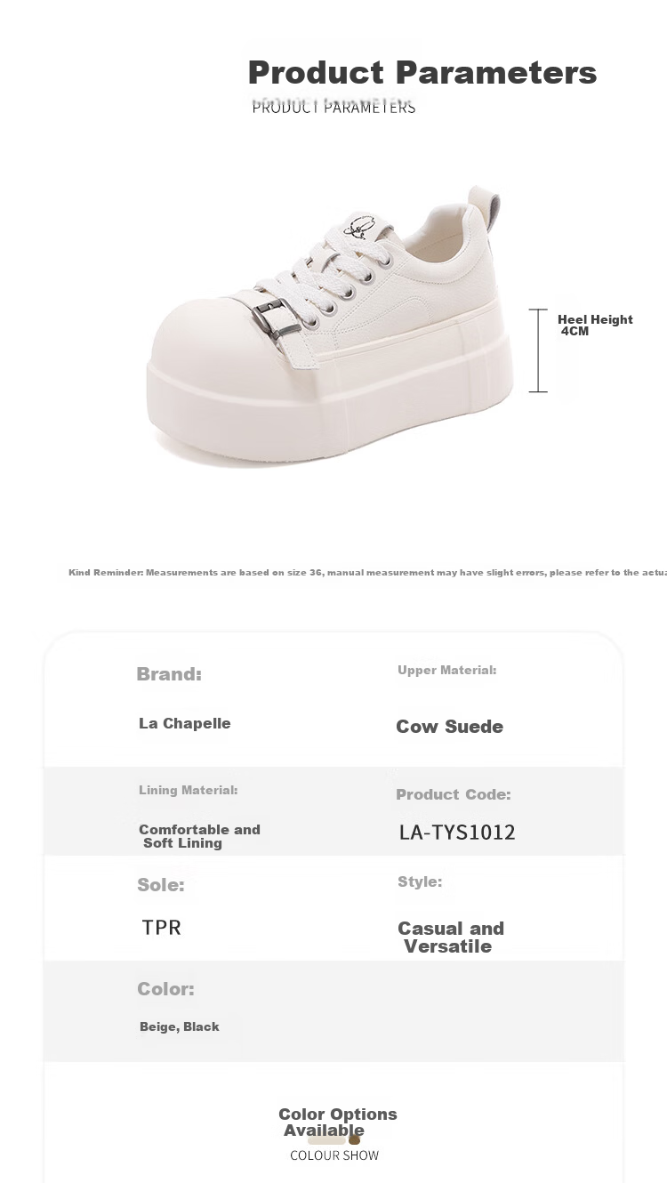 La Chapelle Women's Beige Thick-Soled Casual Sneakers with Buckle Design 1012 Size 36 2