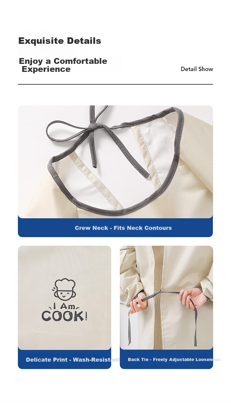 LYNN Waterproof Oil-Resistant Long Sleeve Kitchen Apron Durable Stain-Resistant Unisex Household Apron 9
