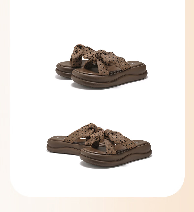 DAPHNE 2026 Summer New Polka Dot Bow Thick Sole Height Increasing Comfortable Outdoor Slippers for Women 29