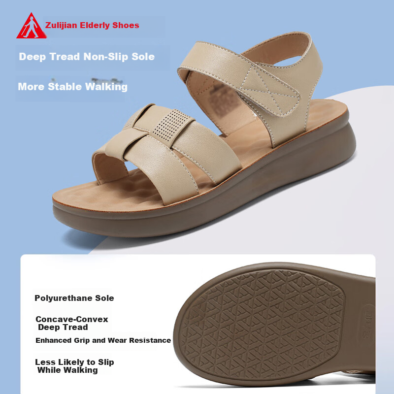 Zulijian Elderly Soft Sole Sandals for Women, Outdoor Summer Breathable Casual Shoes, Model 86114K Black Size 35