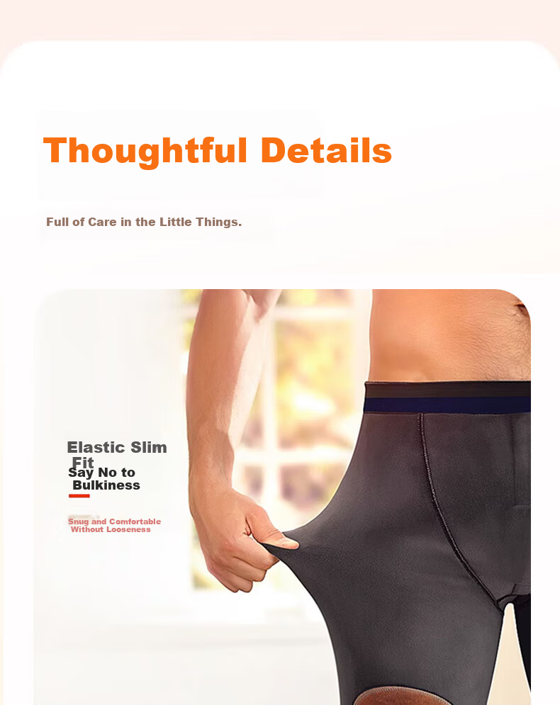LangSha Men's Thermal Pants Thickened Wool Knee Protection Fleece Lined Leggings Plus Size Autumn Winter Cotton Pants 14