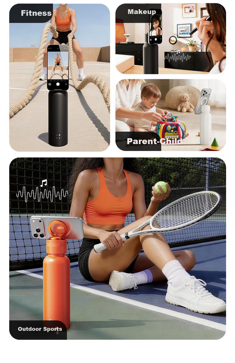 MOMAX Wireless Magnetic Music Thermos Speaker Cup - Waterproof Portable Bluetooth Speaker Water Bottle for Indoor Outdoor Sports, Creative Gift for Couples and Friends 5