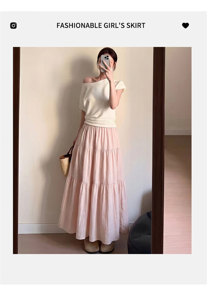 Langsha Women's Summer 2026 New High-Waist Slimming A-Line Pleated Long Skirt Elegant Sweet Puffy Cake Skirt 1