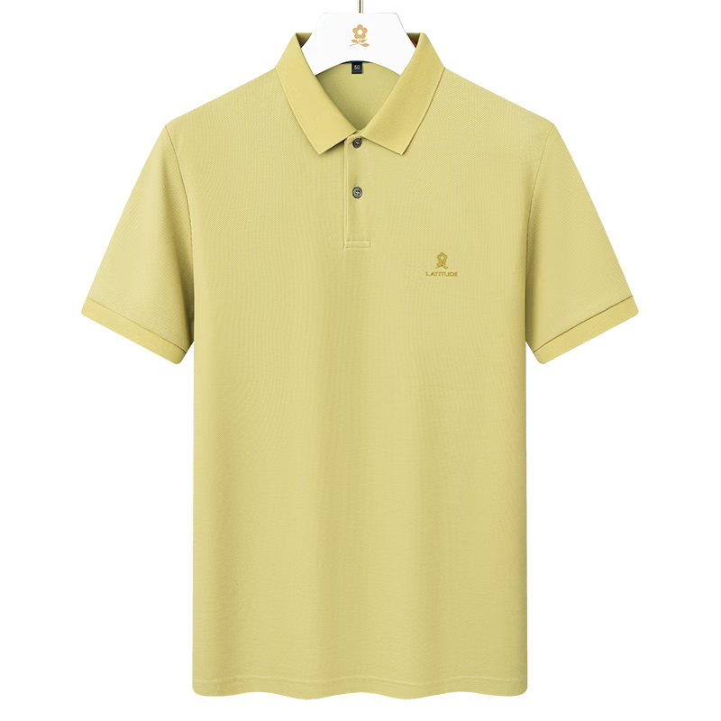 MONTAGUT Men's Short Sleeve Polo Shirt Summer Silk Cotton Breathable Skin-friendly T-shirt Golden XL/52
