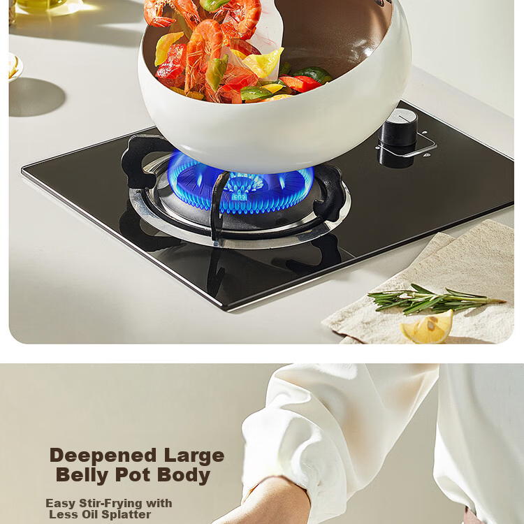 Carote Titanium Ceramic Non-Stick Wok Large Belly Pan 28cm Flat Bottom Stir-Fry Pan for Gas and Induction Cooktops 10