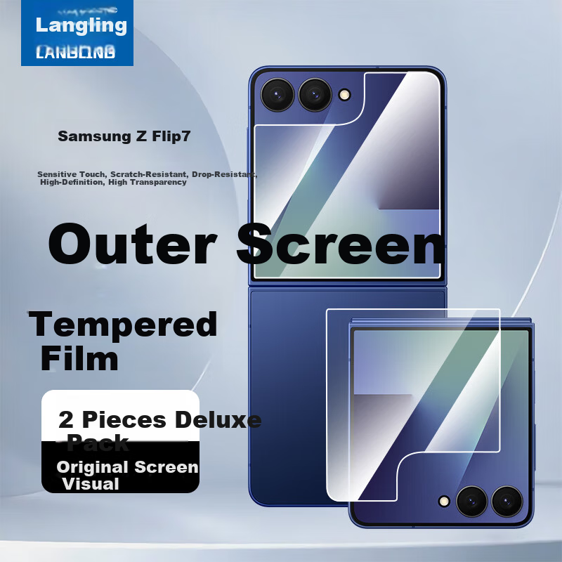 LANGLING [2-Pack] Tempered Glass Screen Protector for Samsung Z Flip7 Full Coverage HD Transparent Anti-Drop Scratch-Resistant Outer Screen Film